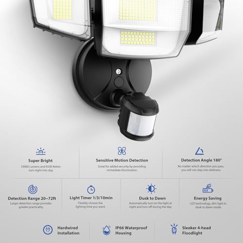 90W 10000LM LED Motion Sensor Outdoor Lights