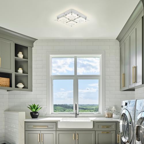 LED Ceiling Light Square Crystal Flush Mount Ceiling Light Chrome Dimmable