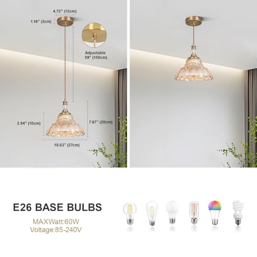 1 Piece Vintage Chandelier in Matte Antique Brass Finish with Amber Flower (1-Light / Antique Brass and Amber)