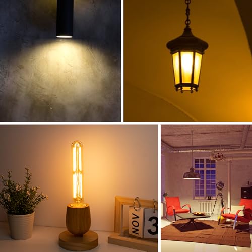 Tubular Light Bulb 7.3IN Dimmable T10 LED E26 6W 60 Watts Edison Bulb Amber (4 Count)