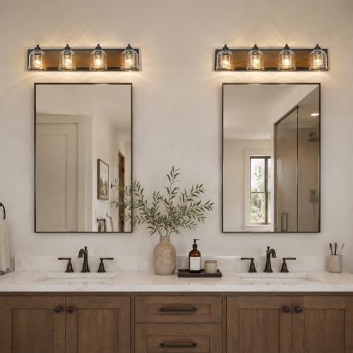 32" 4 Light Farmhouse Bathroom Vanity Light with Bubble Glass