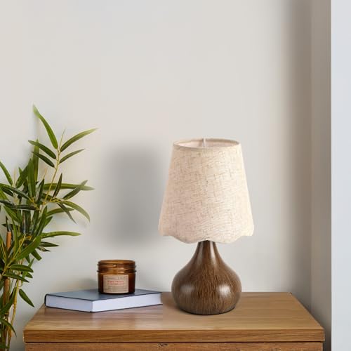 Wood Grain Small Table Lamp Touch Control