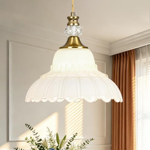 1 Piece Vintage Chandelier in Brushed Gold Finish with White Flower (1-Light / Gold and White)