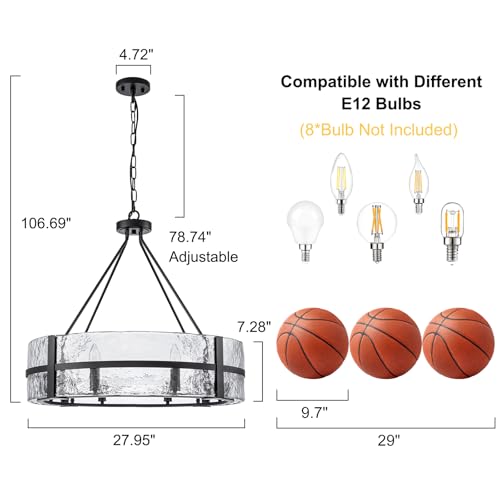 28" Black Glass Chandelier for Dining Room