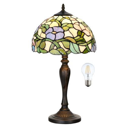 TL0005 Tiffany Table Lamp Bedside Stained Glass Lamp Spring Floral Design Reading Desk Light 12X21.5 Inches for Bedroom Living Room Home Office