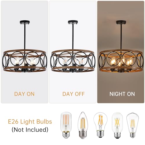 19.7" 6 Light Black Farmhouse Drum Pendant Light for Dining Room