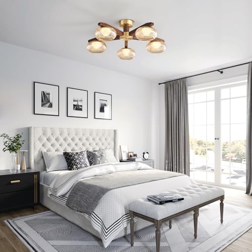 Modern Walnut Wood LED Ceiling Light Fixture