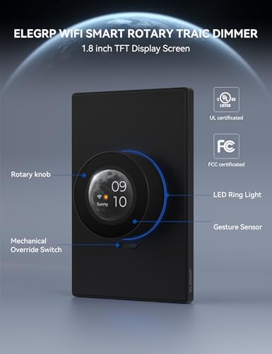 WiFi Smart Rotary Triac Dimmer with 1.8 inch TFT Display Screen (2 Count)