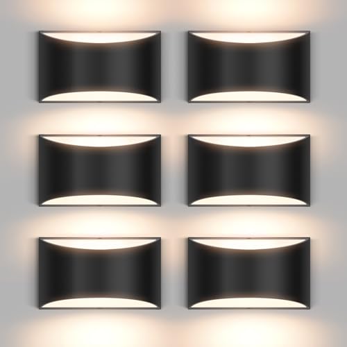 6 Pack Black Modern LED Wall Sconce Hardwired Indoor Wall Lights Up and Down Wall Mount Light Fixture for Living Room Bedroom Corridor Hallway Conservatory Warm White 3000K (6 Count)
