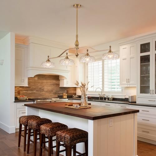 Chandeliers Light Pendant Light Fixture Vintage Pendant Lighting Fixtures 4 Lights Chandelier Matte Brass Hanging Light Kitchen Glass Pendant Lights for Island Dining Room Living Room