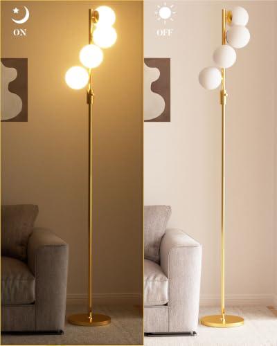 64IN 4 Globe Floor Lamp Dimmable Gold Standing Lamps with 4PCS 3000K Bulbs Warm White (4 Count)