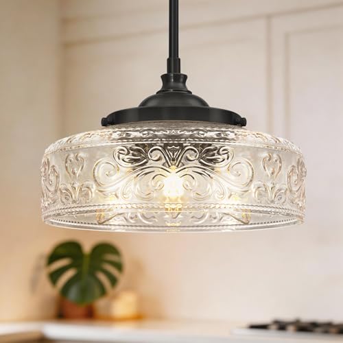 Black 3 Light Pendant Light with 12in Glass Shade