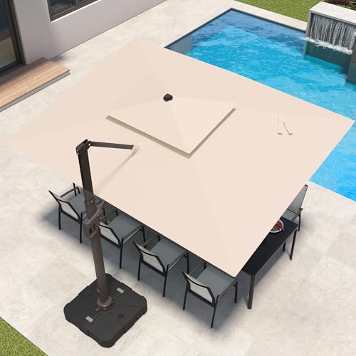 10x13FT Patio Cantilever Outdoor Offset Umbrella with LED Lights