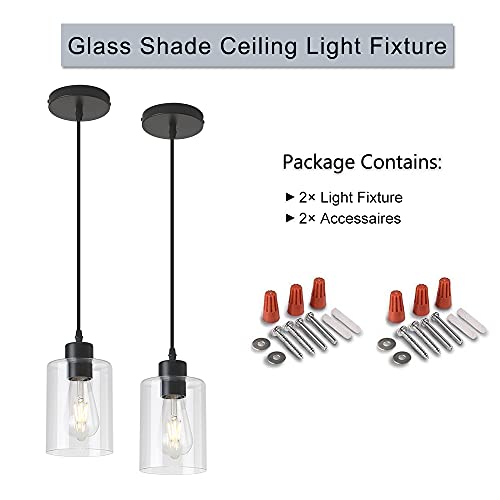 Modern Black Farmhouse Clear Glass Cylinder Pendant Light Fixture (2 Count)