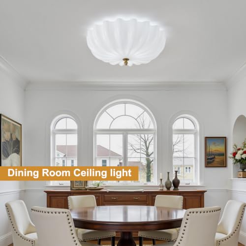 Large 17.7in Milk Glass Ceiling Light Flush Mount Flower 3 (Gold & Milk / 17.7in)
