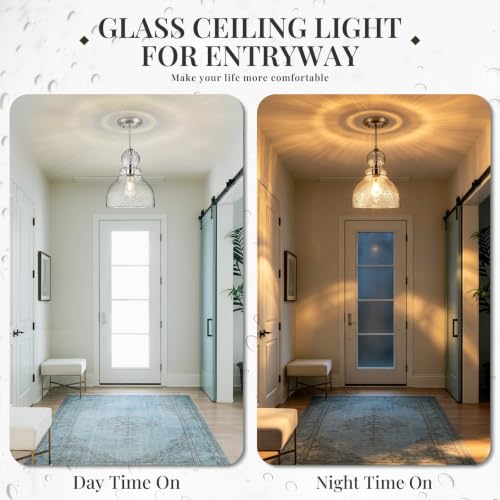 Brushed Nickel Seeded Glass Pendant Light Modern Kitchen light fixture