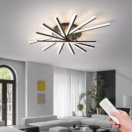 7 Lights Linear Modern Ceiling Lamp 41.3 inch Dimmable Led Semi Flush Mount Black Spiral Ceiling Light Fixture for Bedroom Dining Room Kitchen Island Living Room