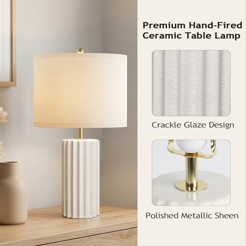 21" Modern Ceramic Table Lamp Set of 2 for Bedroom (2 Count)