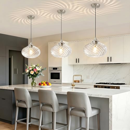 11in Nickel Pendant Lights Kitchen Island with Clear Glass Shade 2Pack
