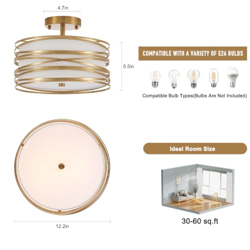 12.2" Gold Semi Flush Mount Ceiling Light