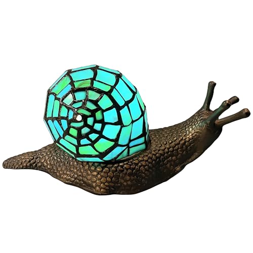 L10975 Cyan Land Snail Tiffany Style Stained Glass Accent Table Lamp