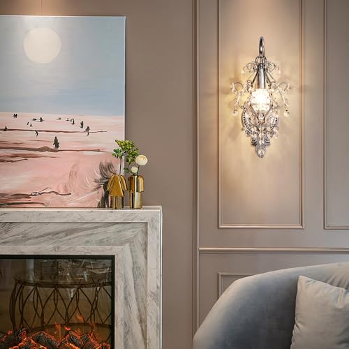 Indoor Hardwired Silver Crystal Vintage Wall Sconces Light Set of 2 (2 Count)