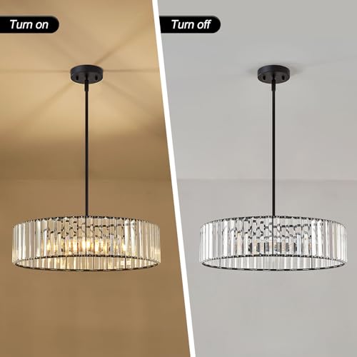 Crystal Blcak Semi Flush Ceiling Light 19.68 Inch