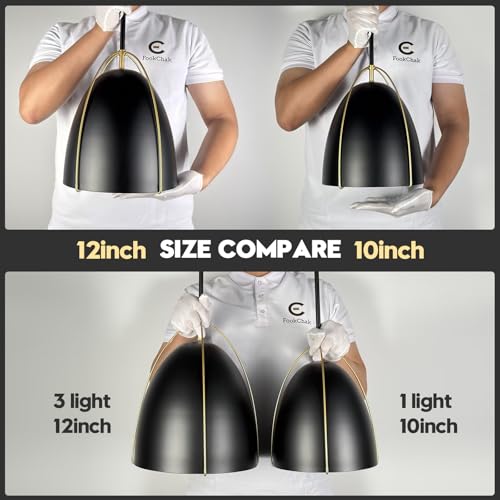 Black Dome Pendant Light 3 Light Socket Large Pendant Light Fixture with Adjustable Pendant Rod 12in Black Gold Pendant Lighting for Kitchen Island Dining Room Kitchen Sink
