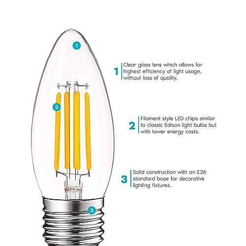 5W Vintage E26 Candelabra LED Bulbs 60W Equivalent (6 Count)