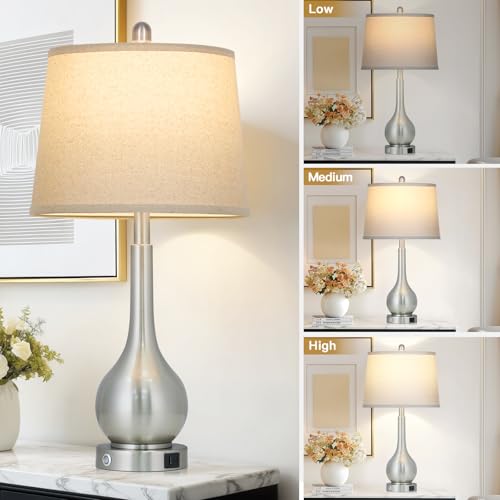 26" Silver Metal Table Lamps Set of 2 for Bedrooms (2 Count)