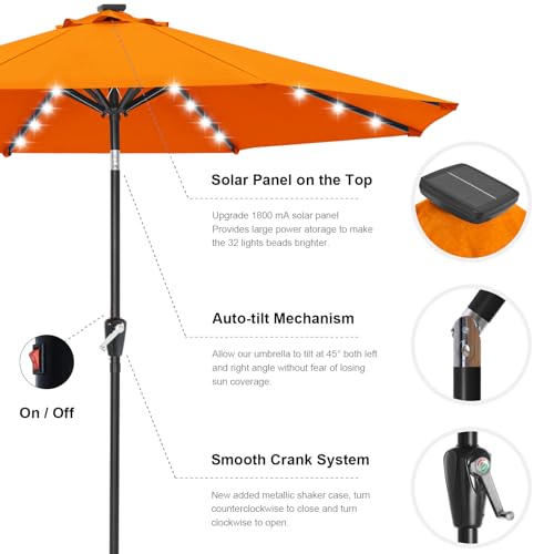 Solar Led Patio Umbrella with 32 Lights 11FT