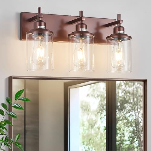 3 Light Bronze Bathroom Light Fixtures Over Mirror