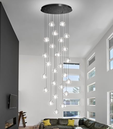 157 Inches Long Chandelier Bubble Crystal Balls Glam Chandeliers Dimmable Light High Ceiling Pendants Light Adjustable Large Size Lighting Fixtures Black