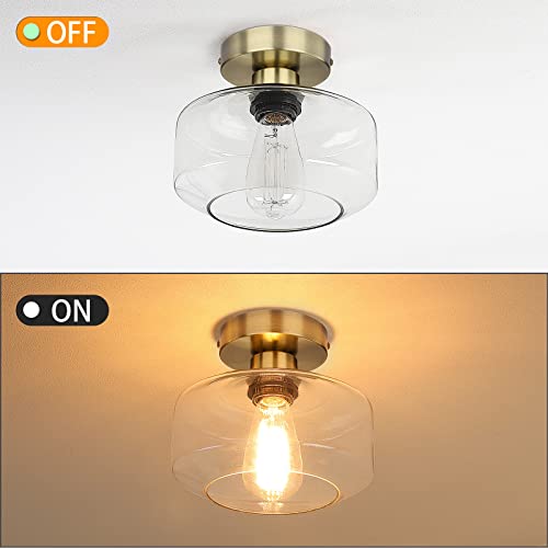 Industrial Semi Flush Mount Ceiling Light Brass