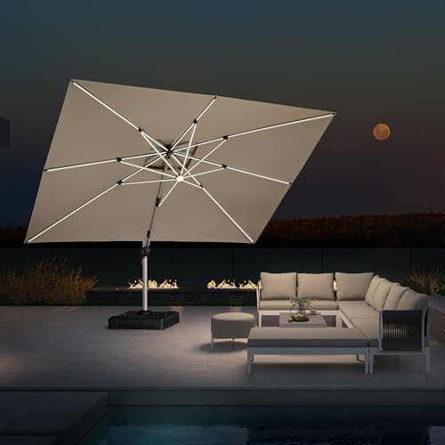 Cantilever Umbrella 10' X 13' Double Top Solar LED Light