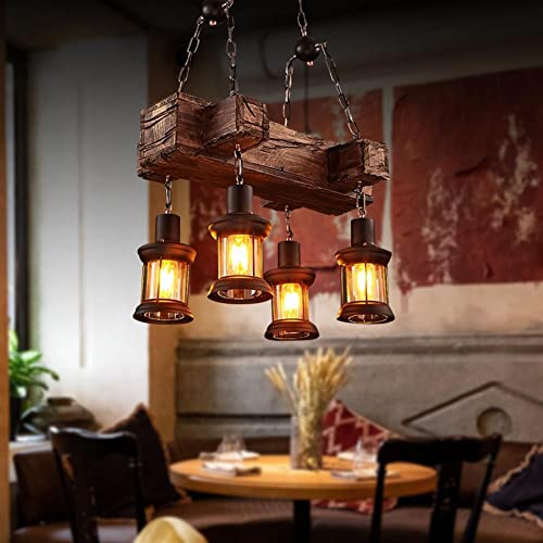 Rustic Industrial Retro Chandelier with 4 E26 Light and Adjustable Hanging Chain