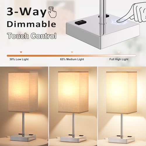 17.4" Grey Touch Table Lamp for Bedroom