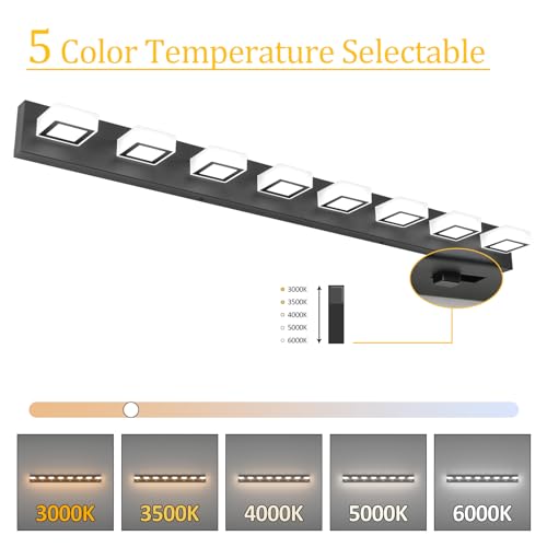 52inch Black Vanity Lights 8 Lights Dimmable 5 Color Temperature Acrylic Modern LED Bathroom Vanity Lighting Fixtures Matte Black