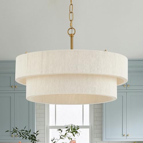 20”Hand Woven Rattan Chandelier Boho Pendant Light Adjustable Coastal Pendant Light for Kitchen Island Dining Living Room