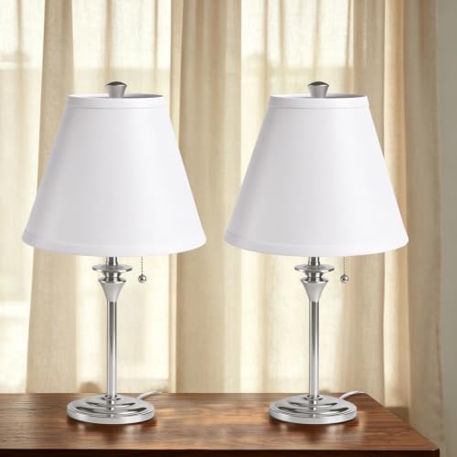 Metal Table Lamp for Bedroom (White Shade & Silver Base)
