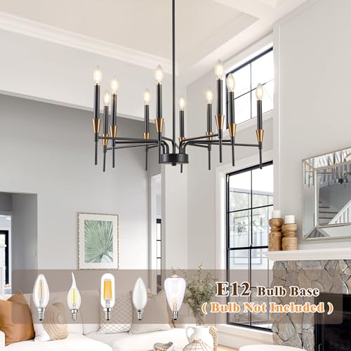 Black and Gold Chandelier 26.8 Inch Farmhouse Dining Room Light Fixture