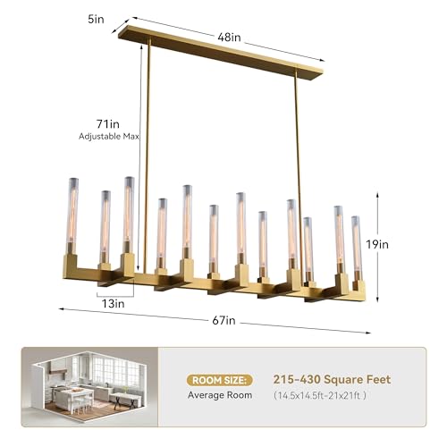 67 Inch Gold Candle Rectangular Chandelier