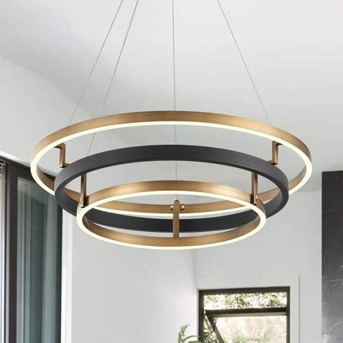 3 Ring LED Chandelier Modern Chandeliers Black Gold Brass Dimmable 24''