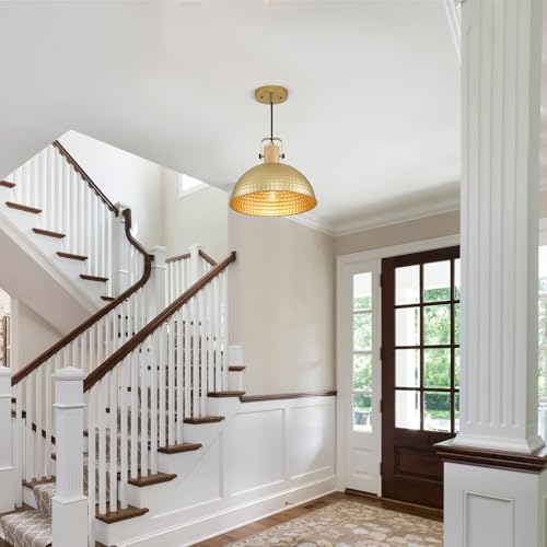 12 Inch Gold Pendant Lights Hammered Matte Pendant Lights for Kitchen Island Industrial Farmhouse Adjustable Height Dome Hanging Light Fixtures for Barn (3 Count)