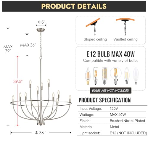 12 Light Brushed Nickel Chandelier