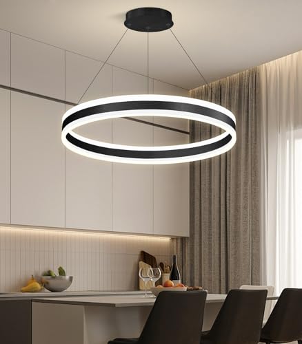 D23.6'' Modern Ring Chandelier for Dining Room LED Dimmable Pendant Lighting High Ceiling Chandelier for Living Room Foyer Bedroom Entryway 3000K