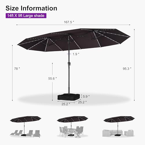 Outdoor Umbrella 14ft with Base and Solar Lights