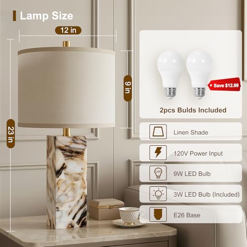23" Alabaster Table Lamps Set of 2 with Night Light for Bedroom (2 Count)