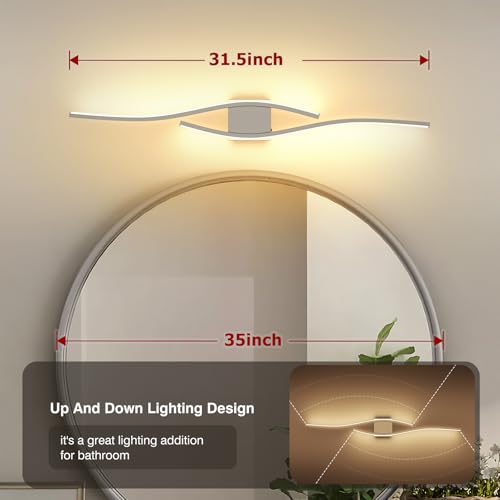 Bathroom Vanity Light Modern Bathroom Lighting Fixture Over Mirror Brushed Nickel 5CCT Dimmable Led Bath Vanity Light Bar 31.5 Inch