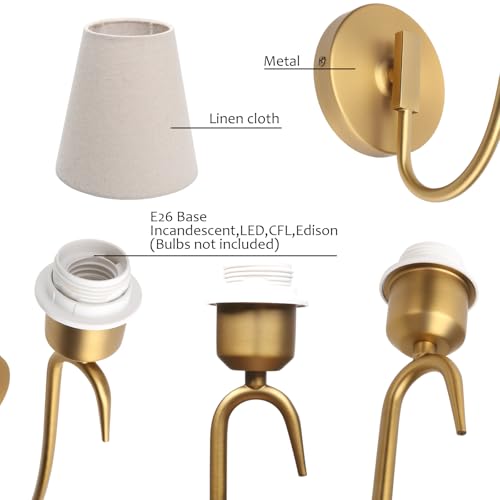 Swan Neck Wall Sconces Fixtures with Linen Fabric Shade Set of 2 (2 Count)